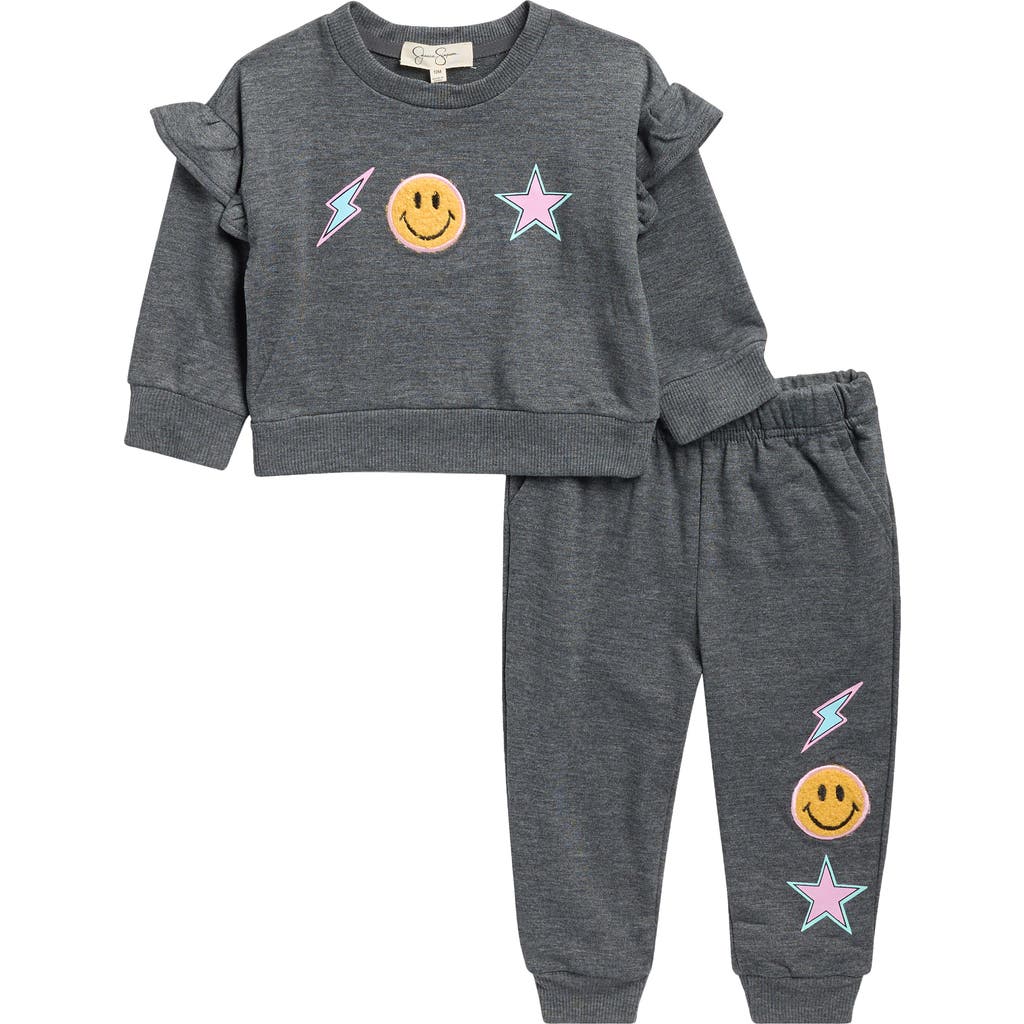 Jessica Simpson Smiley French Terry Sweatshirt & Joggers Set In Gray