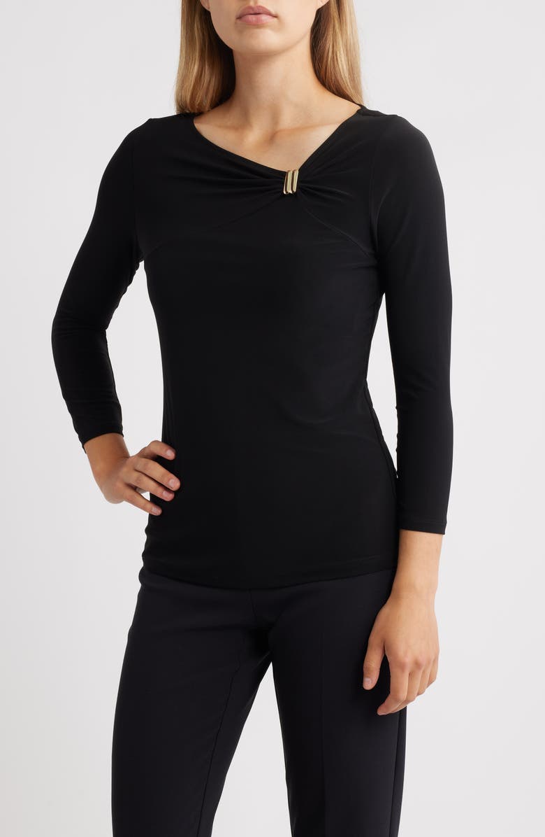 Anne Klein Gathered Asymmetric Neck Top, Main, color, 