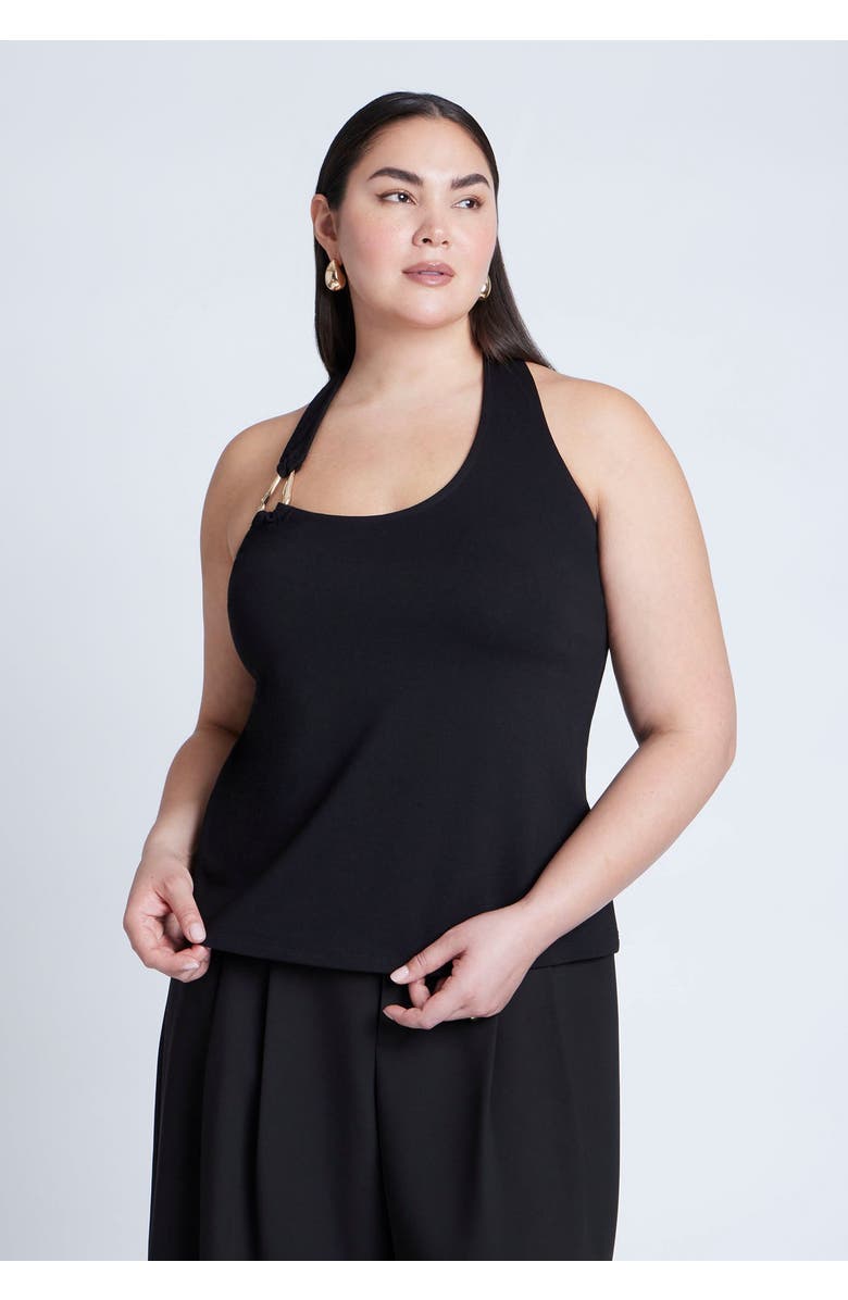 ELOQUII Asym Halter With Hardware Detail, Main, color, Black Onyx