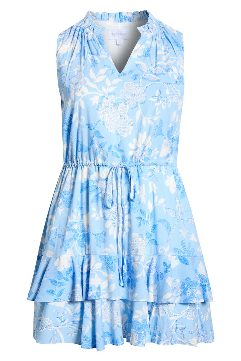 Seraphina Floral Mindi Ruffle Minidress, Alternate, color, WHITE-BLUE-MUL