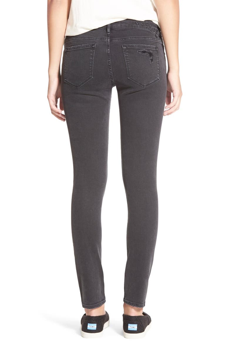 Zip Detail Destroyed Skinny Jeans, Alternate, color, BLACK