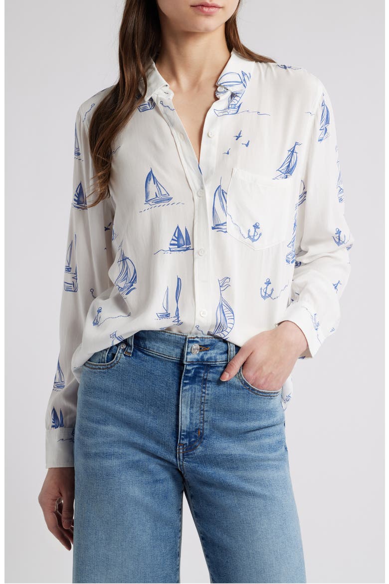 Kathryn Sailboat Print Button-Up Shirt, Main, color, SAILBOATS