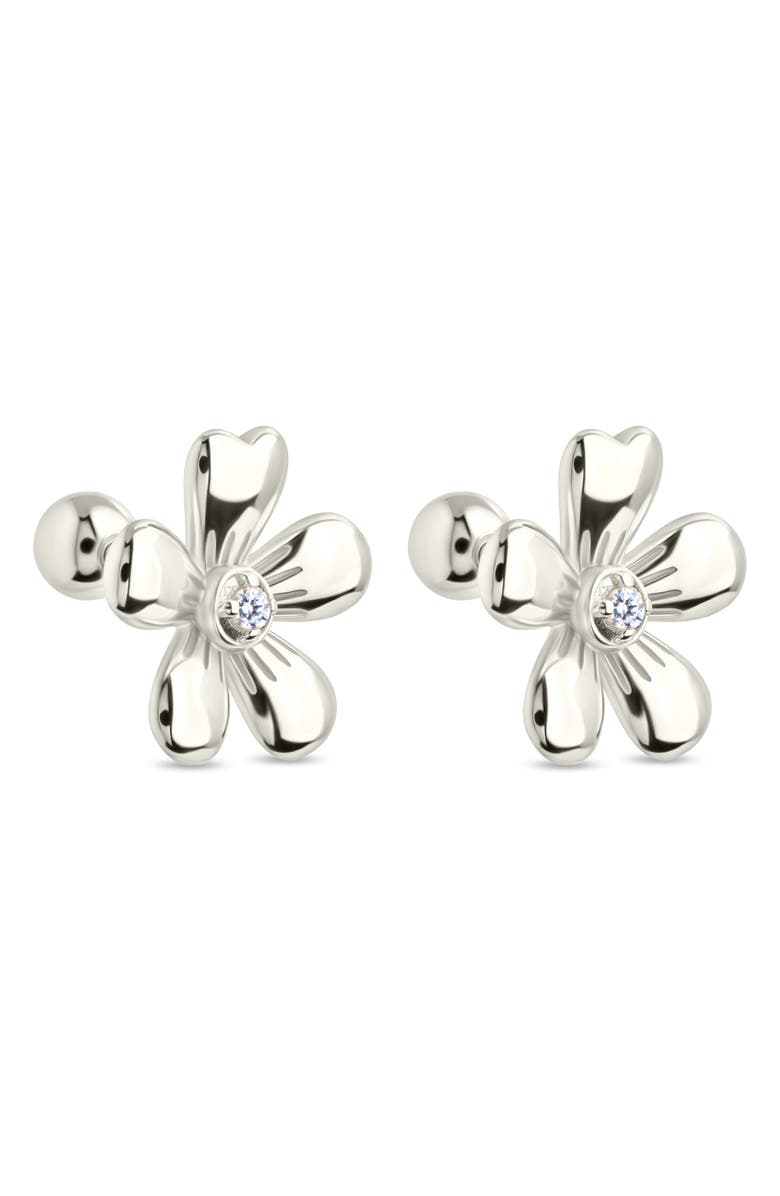 Sterling Forever Jocelyn Cubic Zirconia Flower Stud Earrings, Main, color, Silver