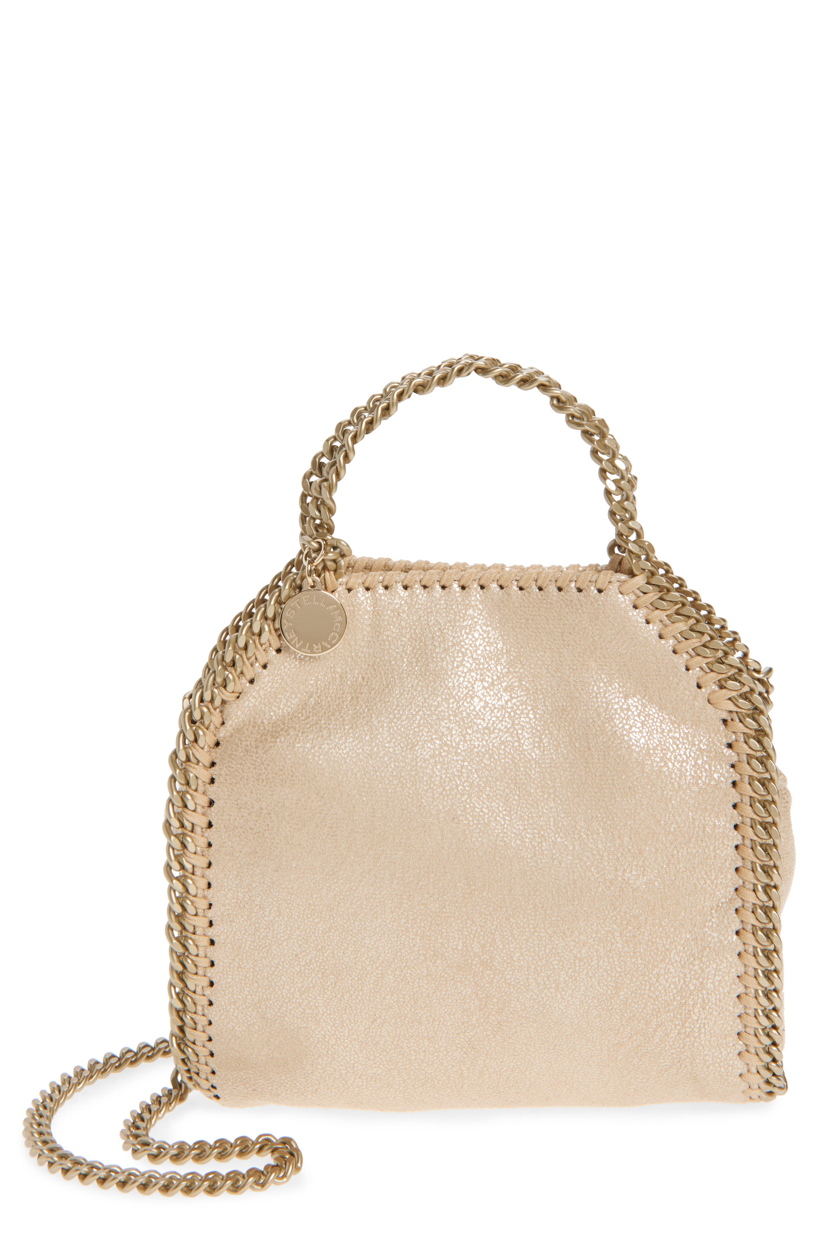 Stella McCartney Mini Falabella Metallic Faux Leather Crossbody Bag, Main, color, Gold