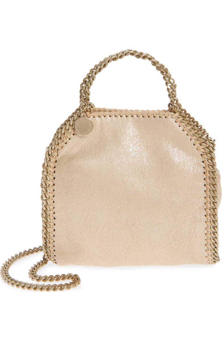 Stella McCartney Mini Falabella Metallic Faux Leather Crossbody Bag, Main, color, Gold