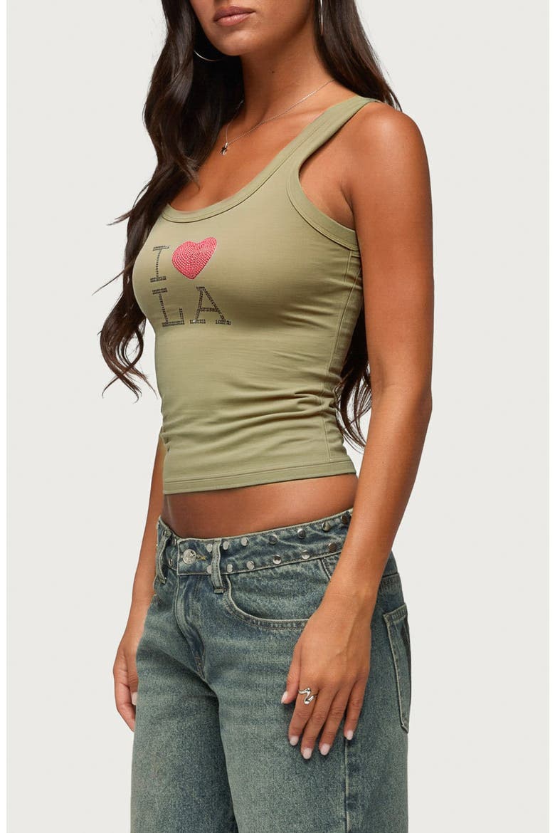 I Heart LA Rhinestone Tank Top, Alternate, color, OLIVE