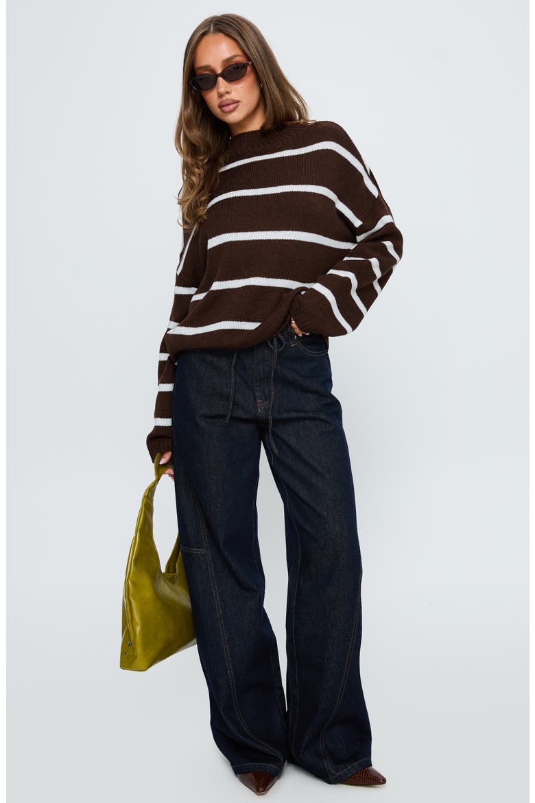 Alara Stripe Mock Neck Sweater, Alternate, color, BROWN STRIPE