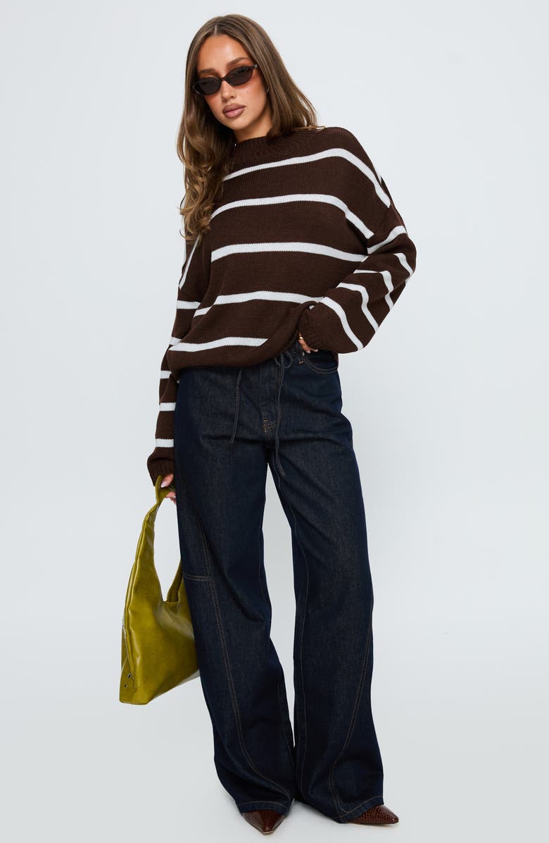 Princess Polly Alara Stripe Mock Neck Sweater, Alternate, color, Brown Stripe