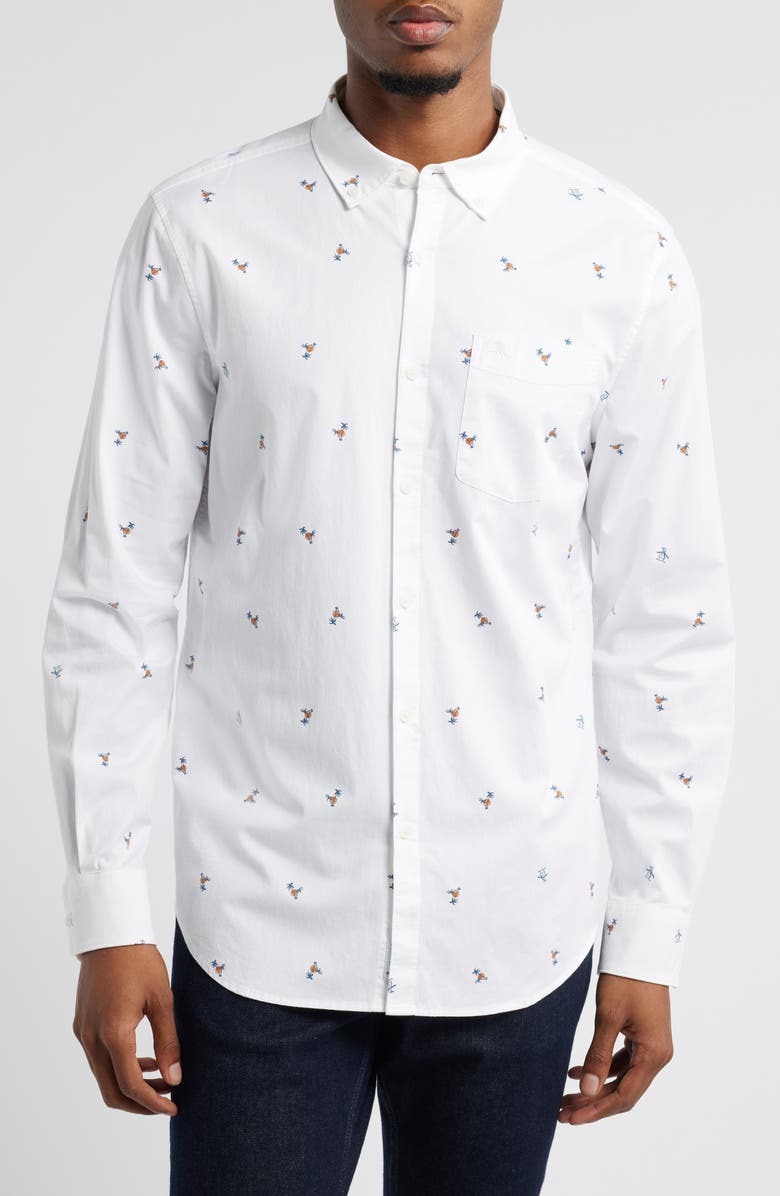 Original Penguin Tropical Motif Stretch Button-Down Shirt, Main, color,