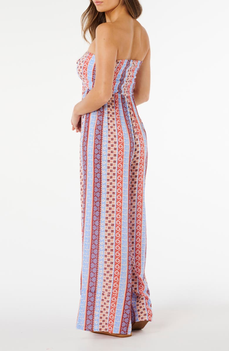 Rip Curl Ventura Smocked Strapless Wide Leg Jumpsuit, Alternate, color, Blue Multi