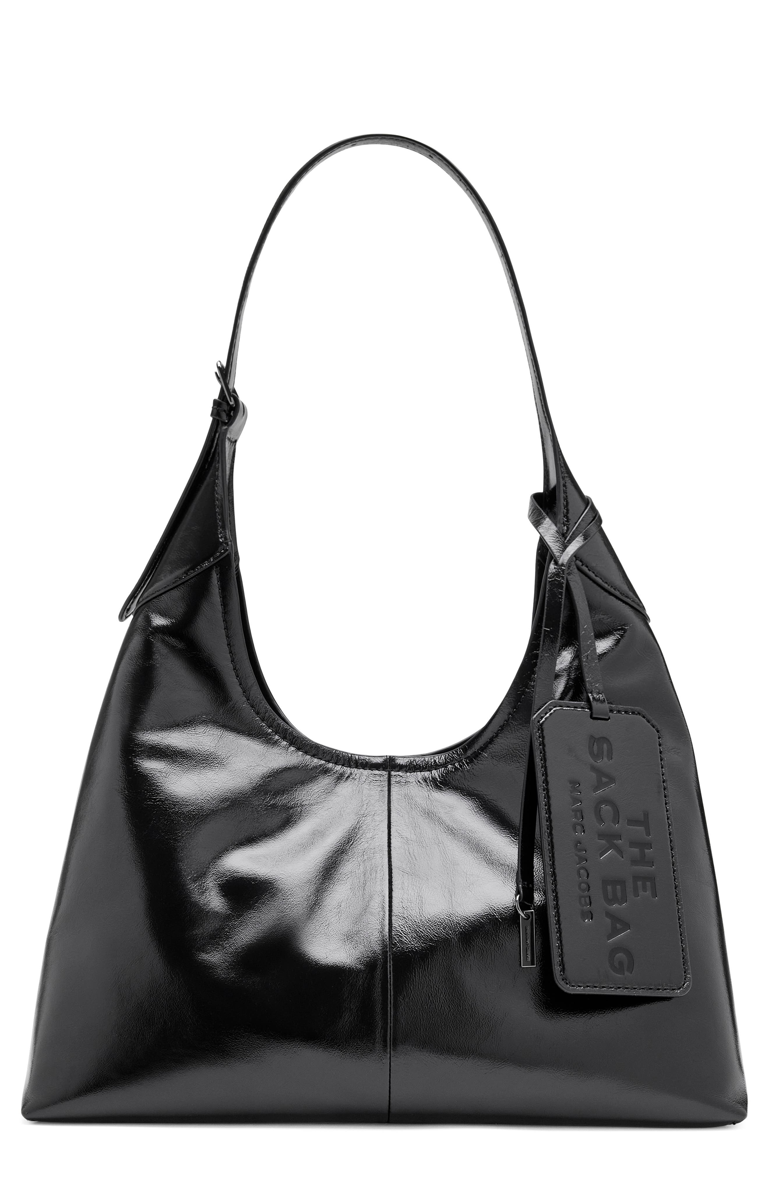 The Belted Sack Bag Crinkled Leather Hobo, Main, color, BLACK