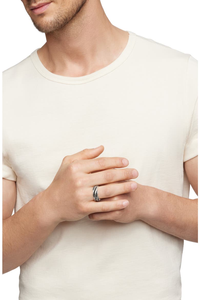 Helios™ Band Ring in Sterling Silver with Pavé Black Diamonds, Alternate, color, STERLING SILVER/ DIAMOND