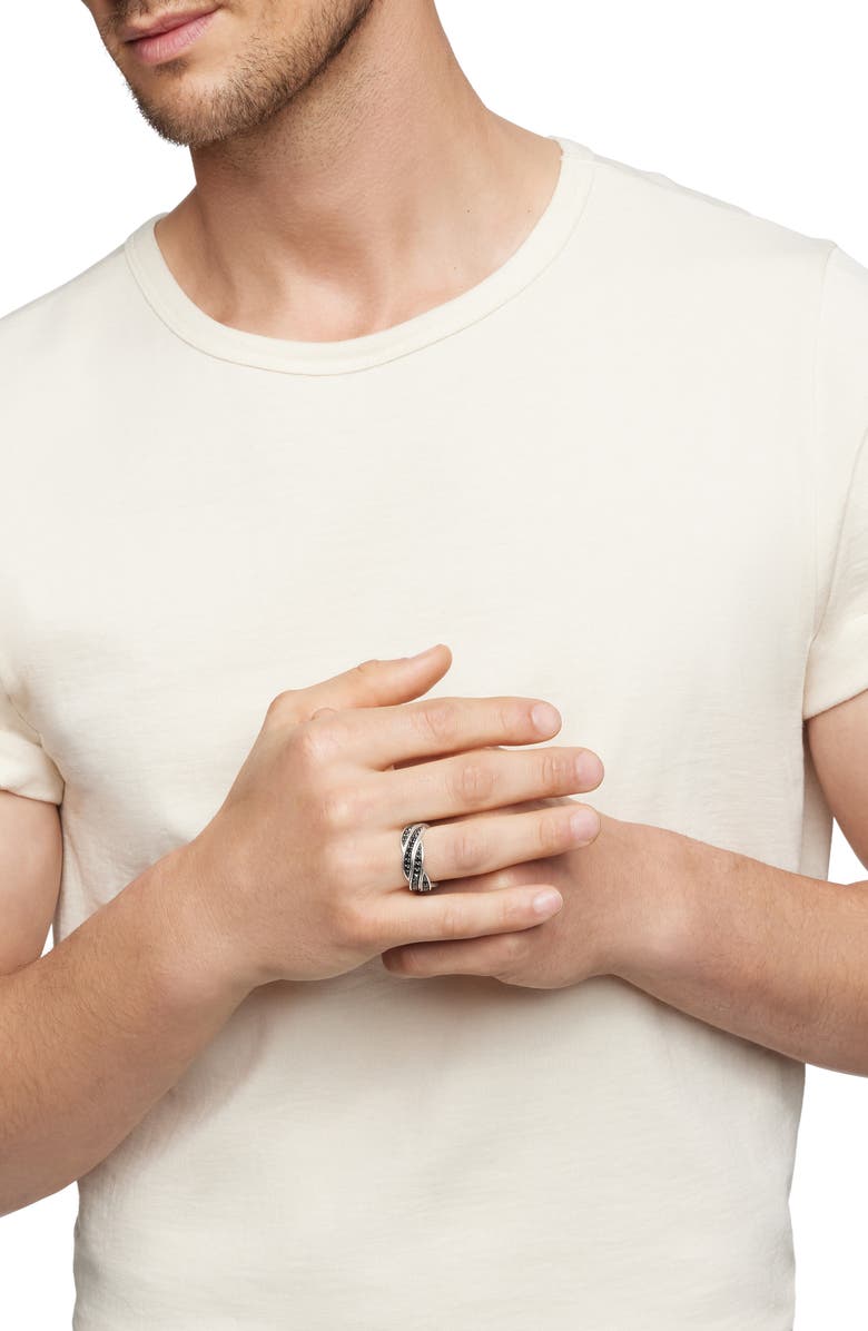 David Yurman Helios<sup>™</sup> Band Ring in Sterling Silver with Pavé Black Diamonds, Alternate, color, Sterling Silver/ Diamond