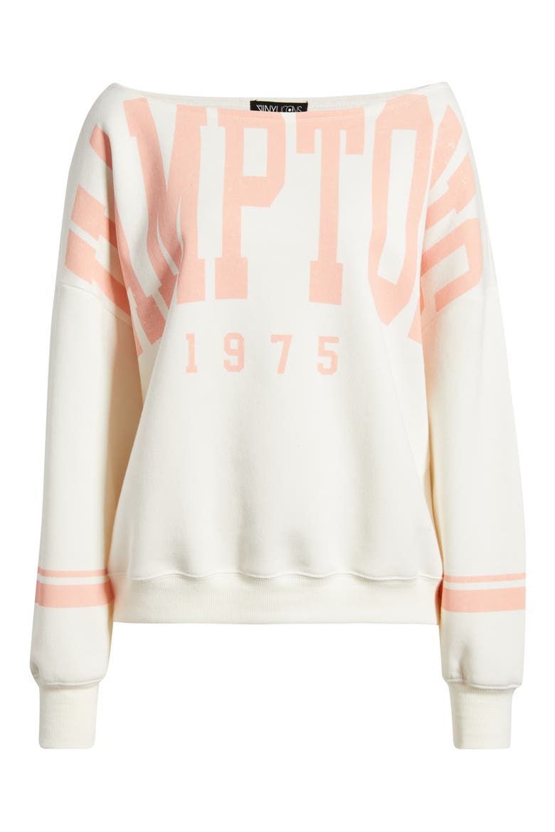 Hamptons Off the Shoulder Graphic Sweatshirt, Alternate, color, MARSHMALLOW