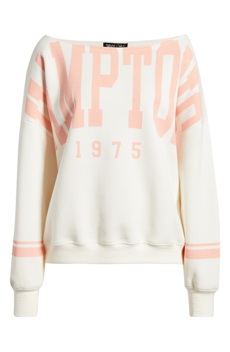 Vinyl Icons Hamptons Off the Shoulder Graphic Sweatshirt, Alternate, color, Marshmallow