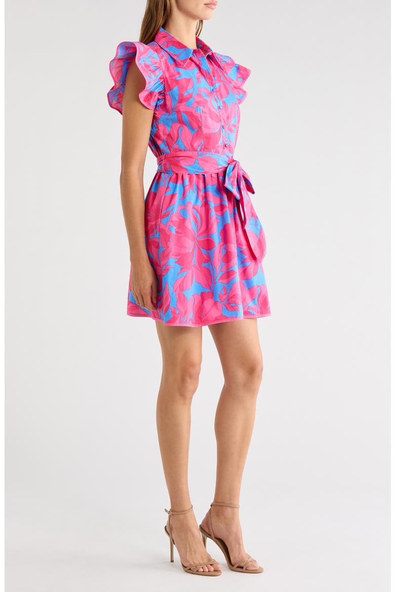 Maia Belted Ruffle Cotton Shirtdress, Alternate, color, PINK-BLUE
