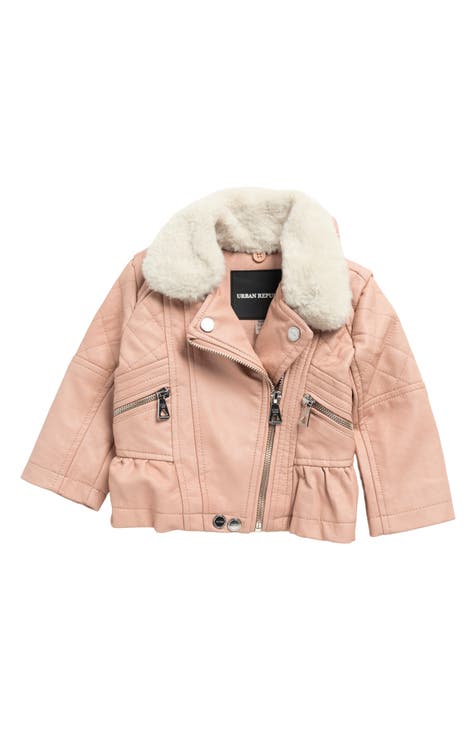 Faux Fur Trim Moto Jacket (Baby)