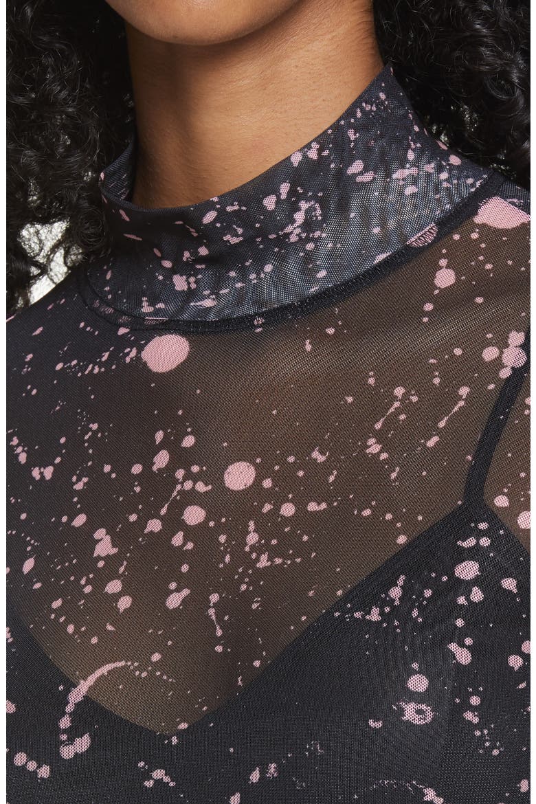 Pride Gender Inclusive Print Mesh Mock Neck Top, Alternate, color, BLACK- PINK PAINT SPRAY