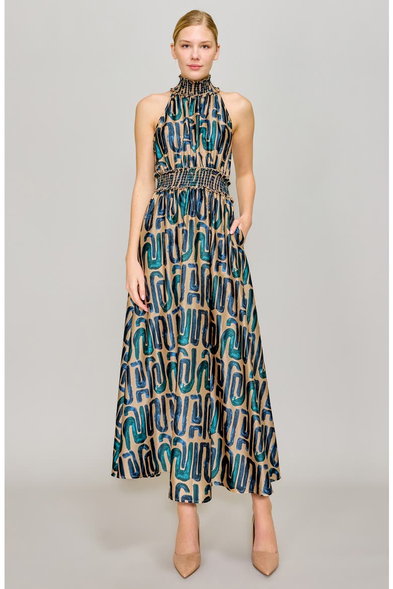 Mock Neck Maxi Dress, Alternate, color, NAVY TAUPE