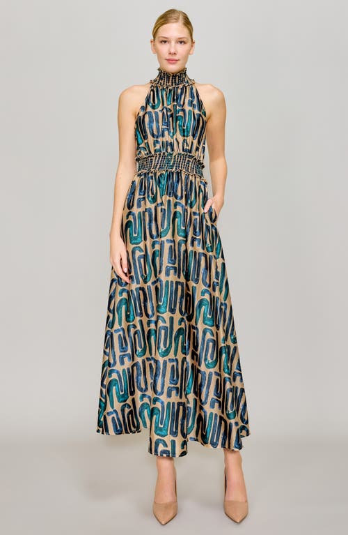Melloday Mock Neck Maxi Dress In Navy Taupe