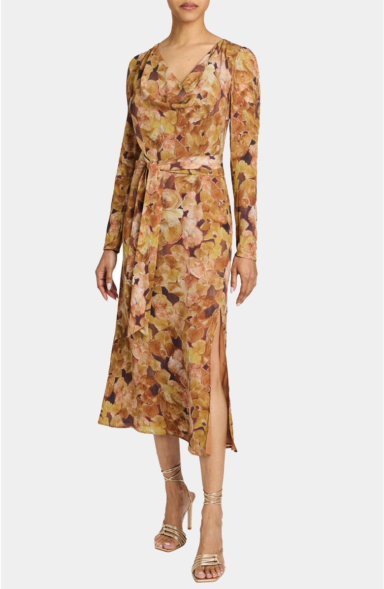 Santorelli Piper Long Sleeve Cowl Neck Dress in Floral Crepe, Alternate, color, Hazelwood Multi