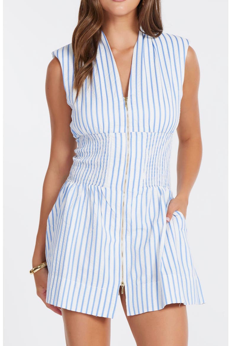 Serene Zip Front Mini Dress, Alternate, color, Blue Serene Stripe