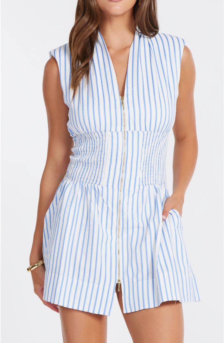 Bishop + Young Serene Zip Front Mini Dress, Alternate, color, Blue Serene Stripe