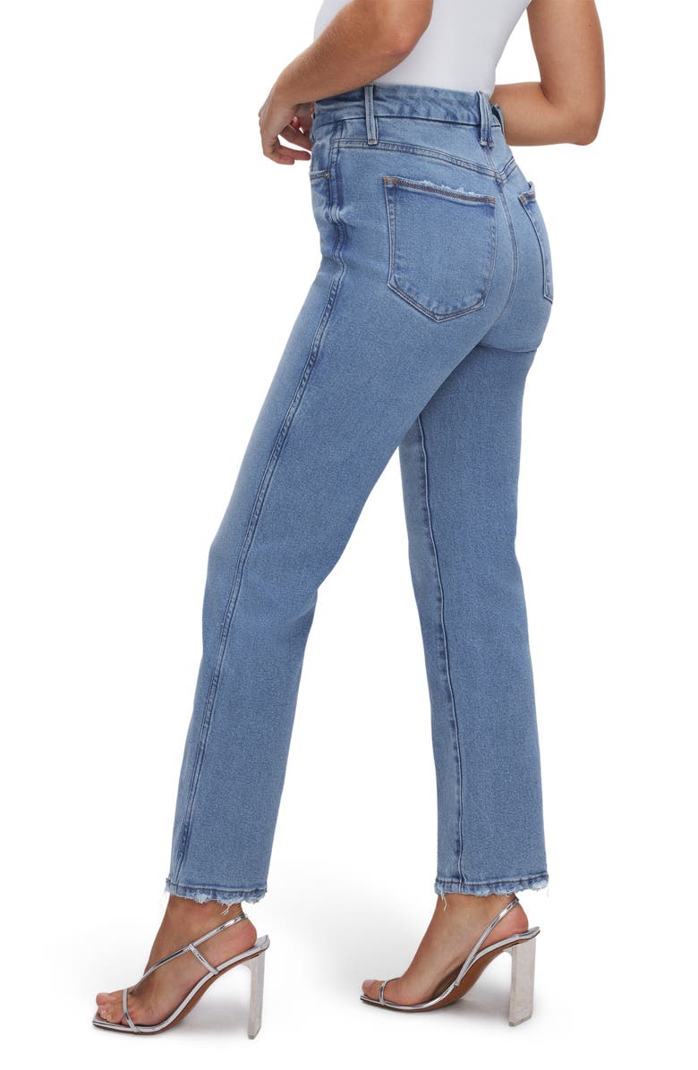 Good American Good Curve High Waist Distressed Straight Leg Jeans, Alternate, color, 
