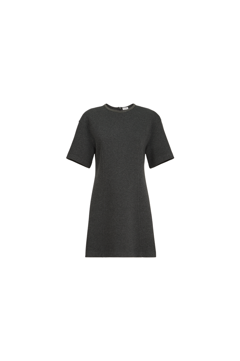Techno cotton and cashmere interlock t-shirt dress with precious collar, Alternate, color, Anthracite