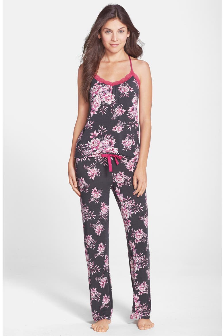 Lace Trim Print Jersey Pajamas (Nordstrom Exclusive), Main, color, CHARCOAL