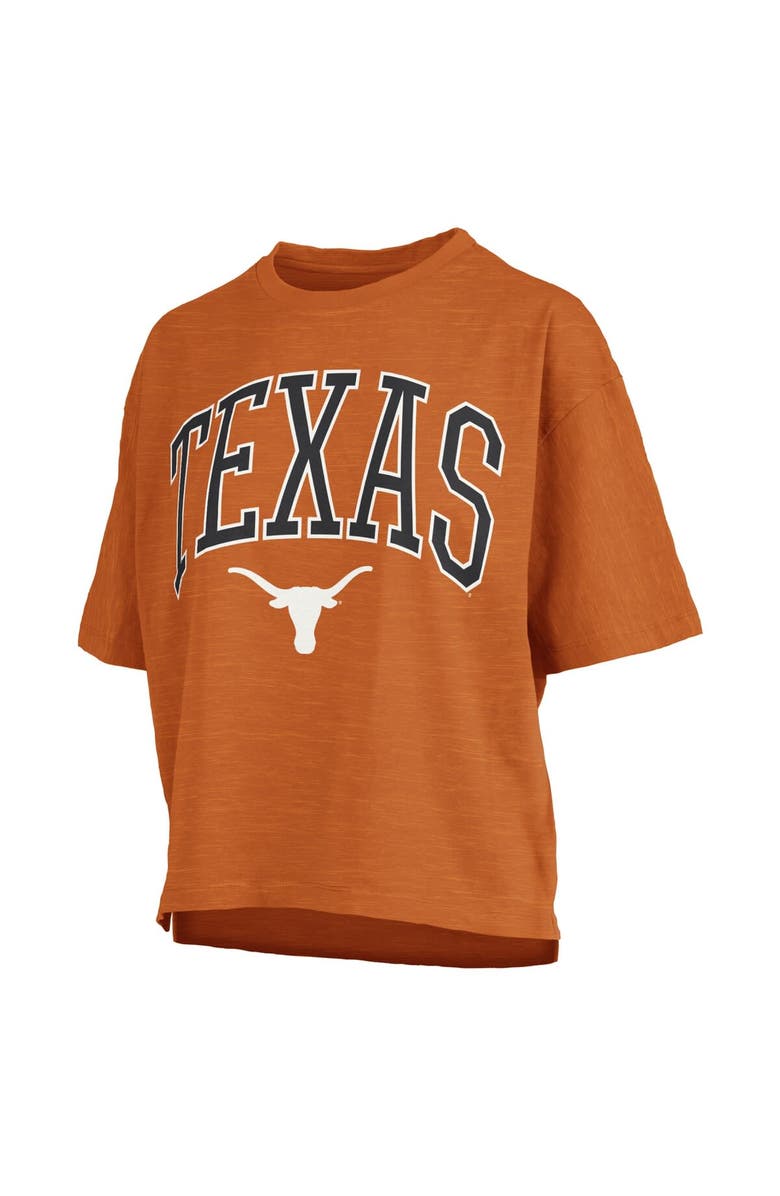 PRESSBOX Women's Pressbox Texas Orange Texas Longhorns Nelson Arch Over Logo Waist Length Oversized Slub T-Shirt, Alternate, color, Burnt Orange