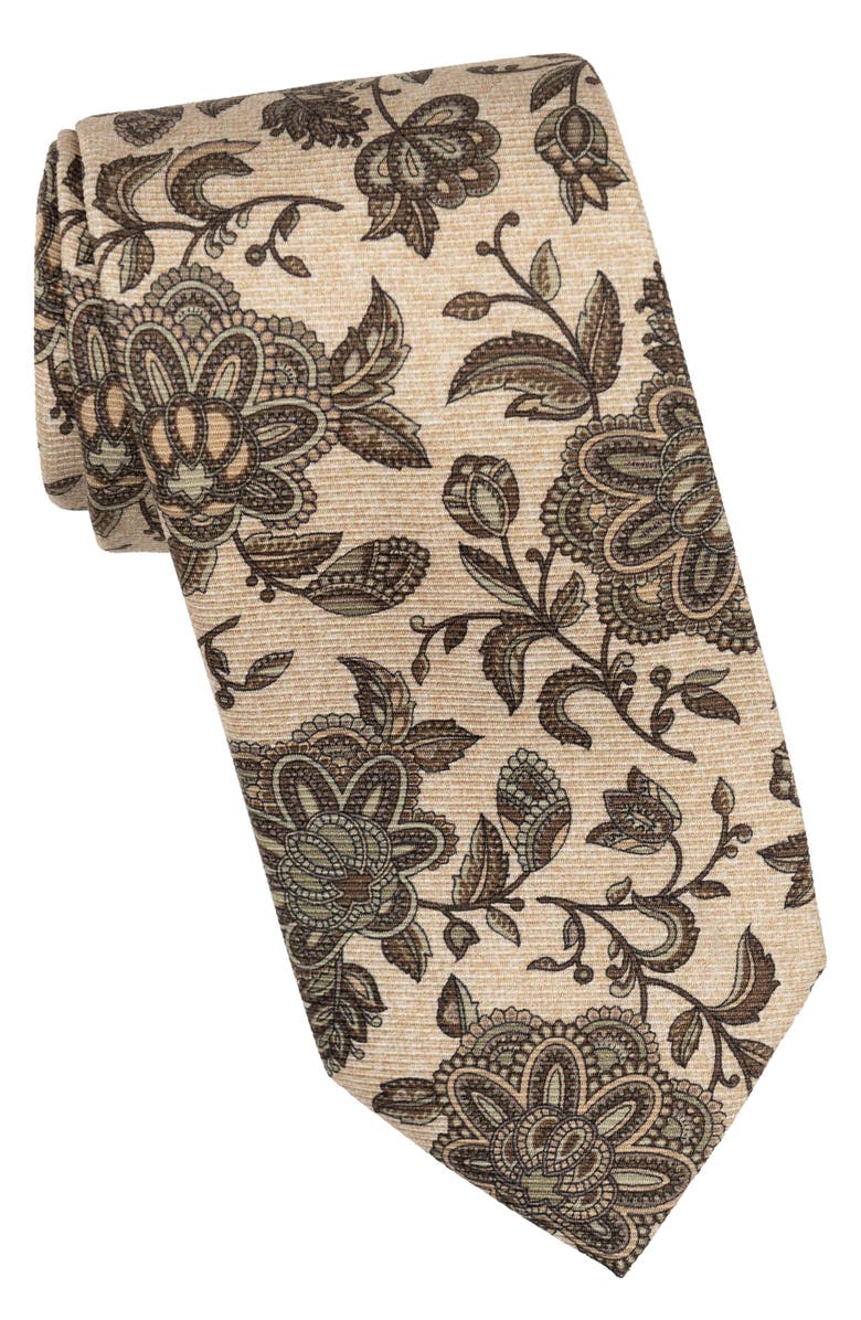Elizabetta Sartori - Extra Long Printed Silk Tie for Men, Main, color, Beige And Sage
