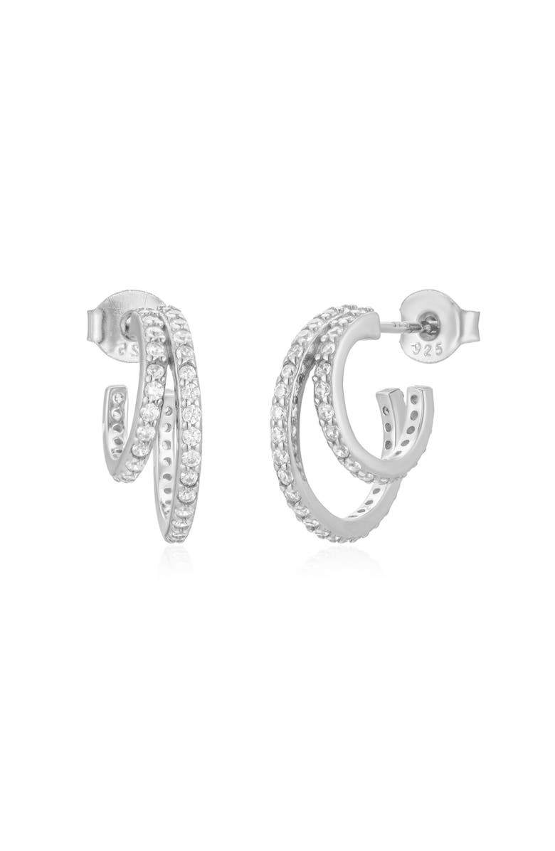Untamed Petals Hannah Crystal Mini Hoops, Main, color, Silver