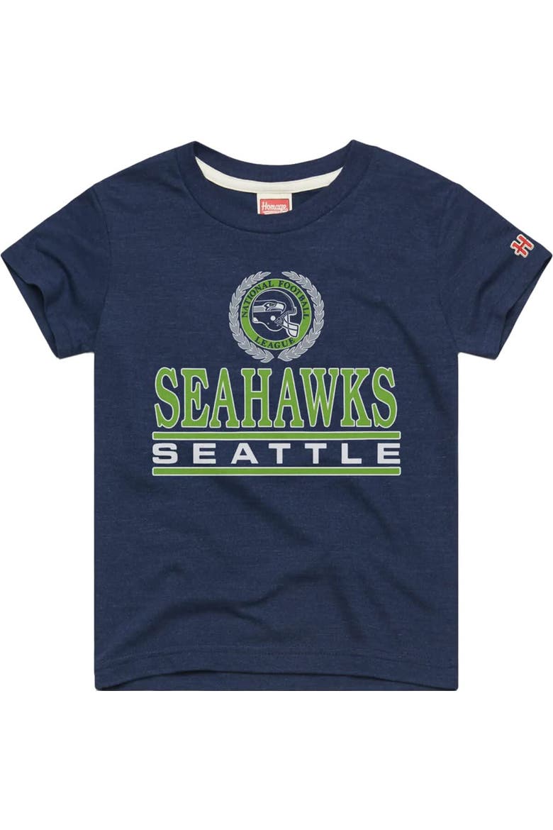 Youth Homage  College Navy Seattle Seahawks Crest Tri-Blend T-Shirt, Main, color, College Navy