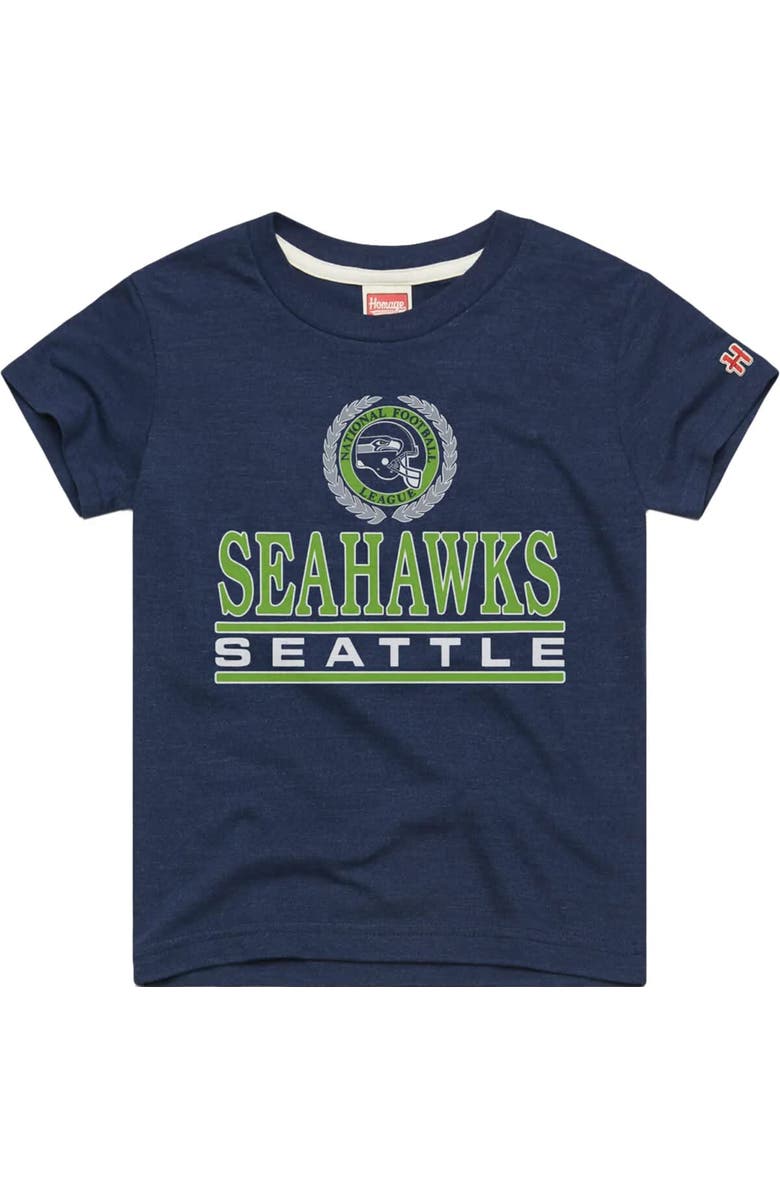 Homage Youth Homage  College Navy Seattle Seahawks Crest Tri-Blend T-Shirt, Main, color, College Navy