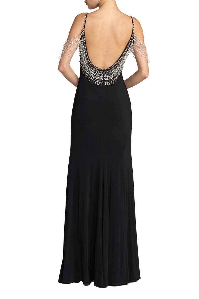 Crystal Beaded Scoop Back Jersey Gown with Slit, Alternate, color, Black