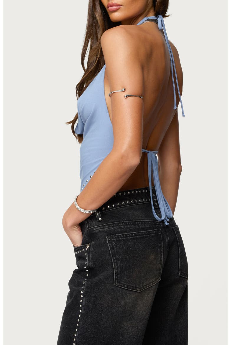 Zenya Stud Detail Cowl Neck Backless Halter Top, Alternate, color, BLUE