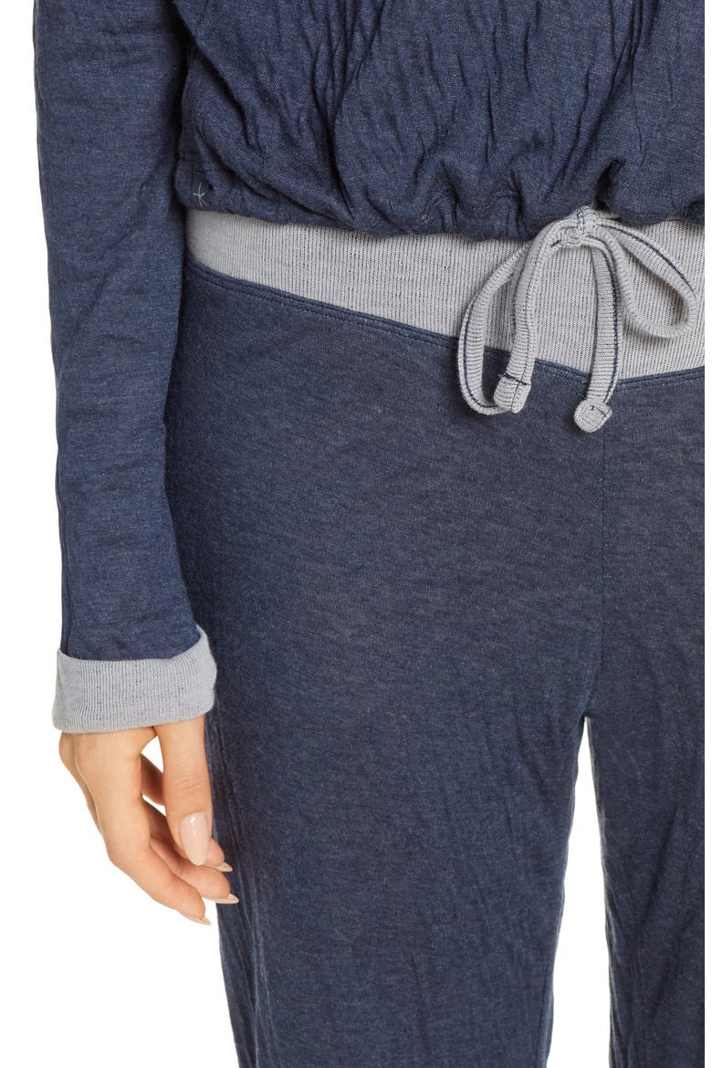 Malibu Collection Crinkle Jersey Lounge Set, Alternate, color, INDIGO/ GRAY