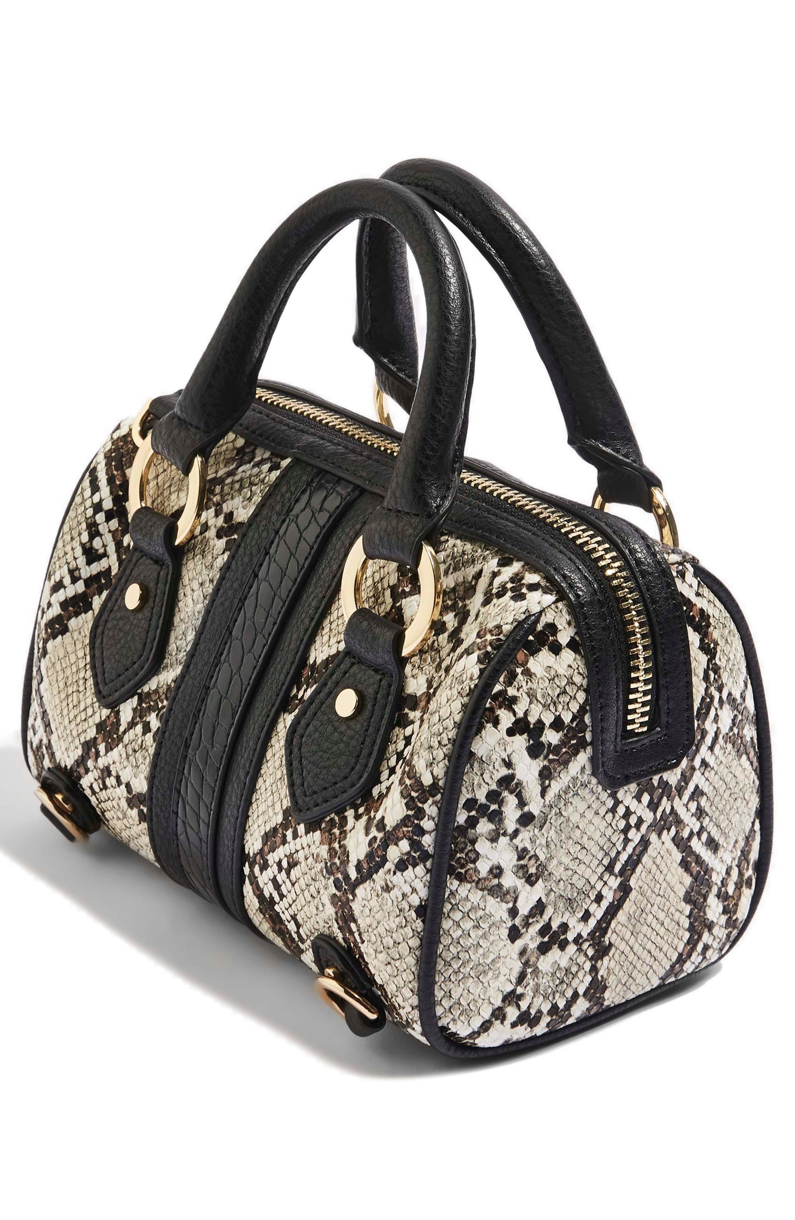 Topshop Faux Snakeskin Bowler Bag, Alternate, color, 