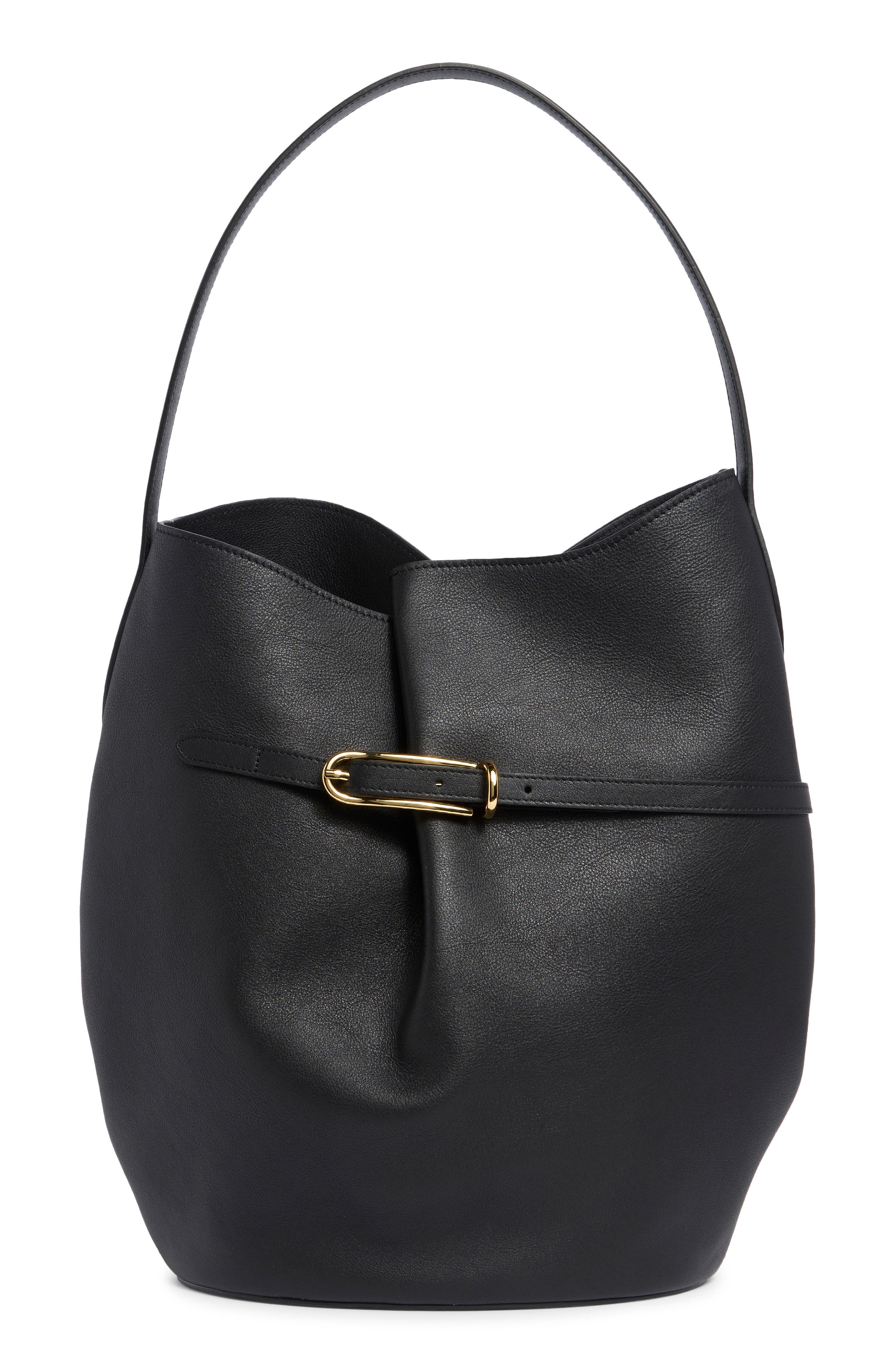 LIFFNER Large Belted Calfskin Bucket Bag, Main, color, Black