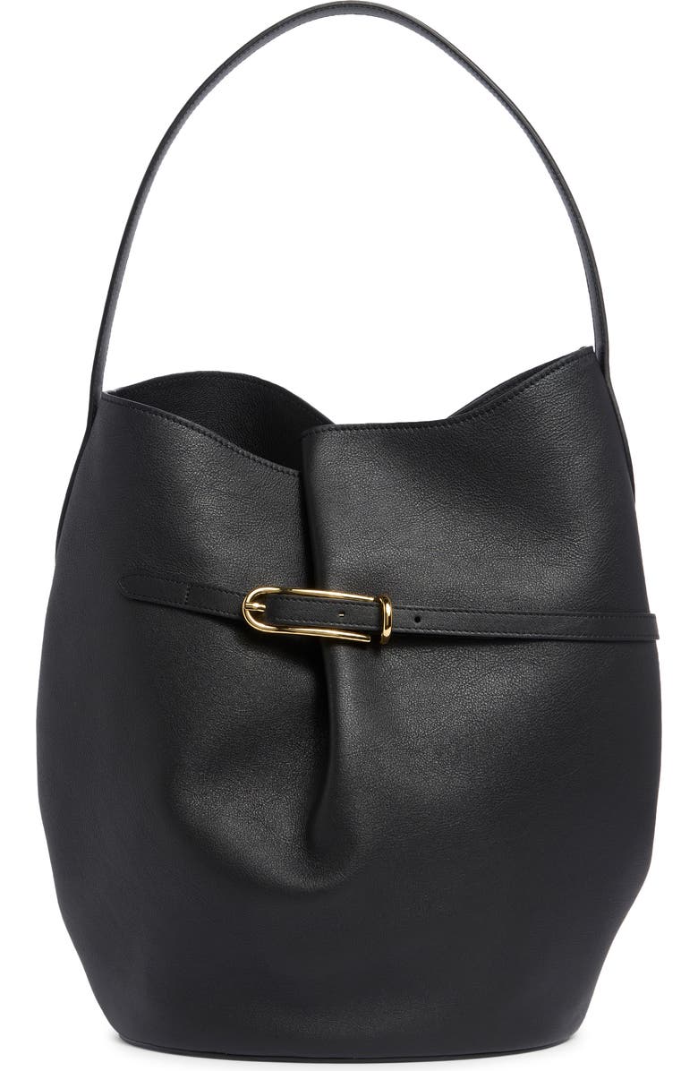 LIFFNER Large Belted Calfskin Bucket Bag, Main, color, Black