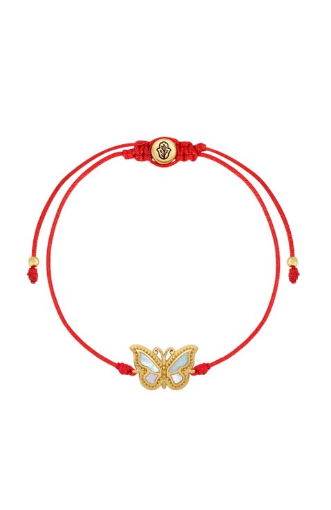 Transcendent Guide Mother of Pearl Butterfly Red String Bracelet