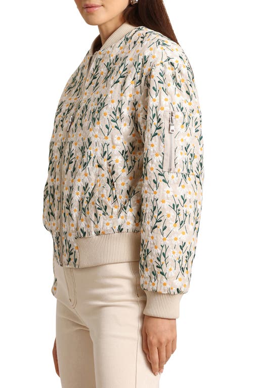 Avec Les Filles Embroidered Daisy Bomber Jacket In Cream Floral