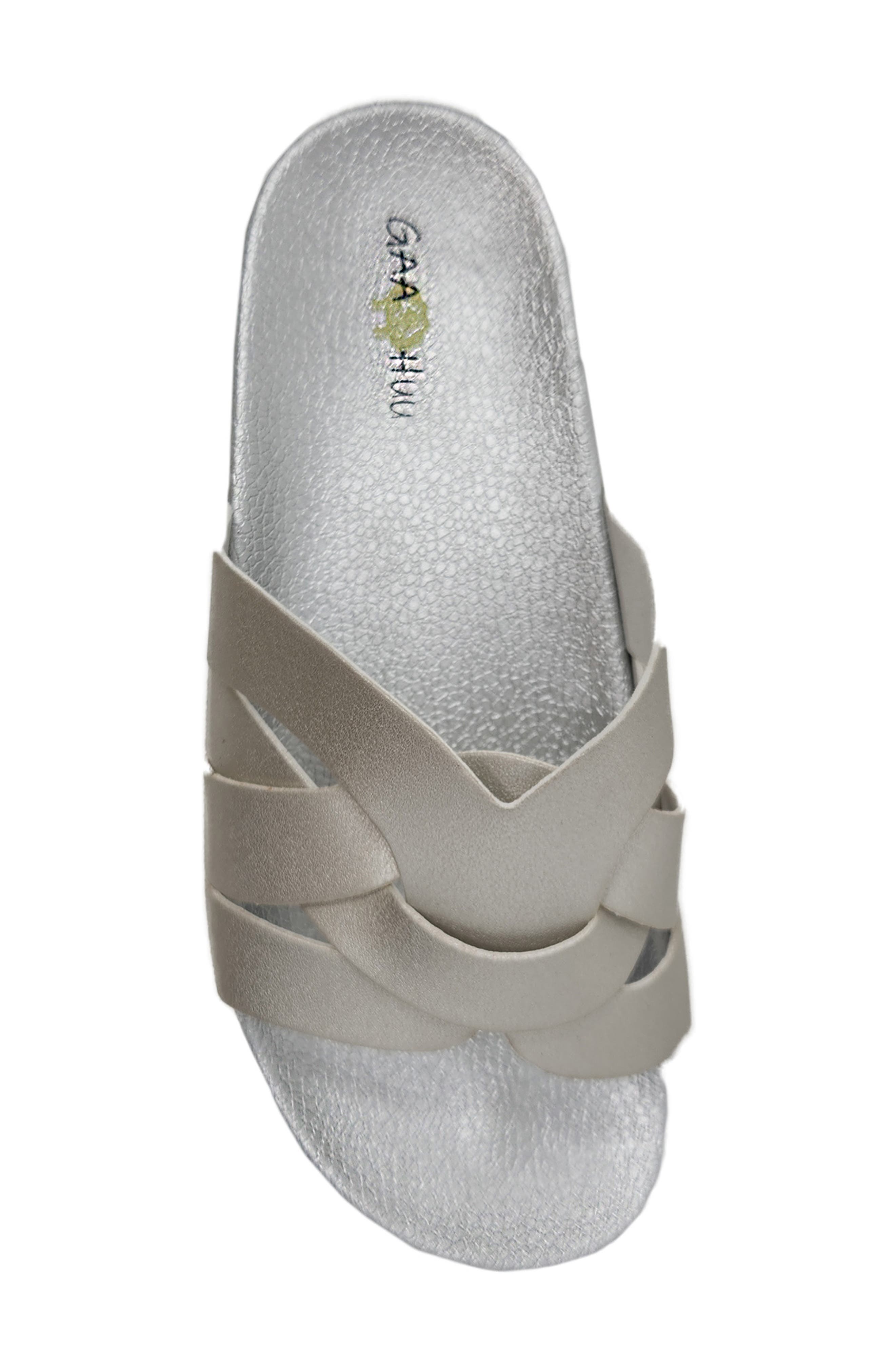 GAAHUU Crisscross Strap Slide Sandal, Alternate, color, Silver