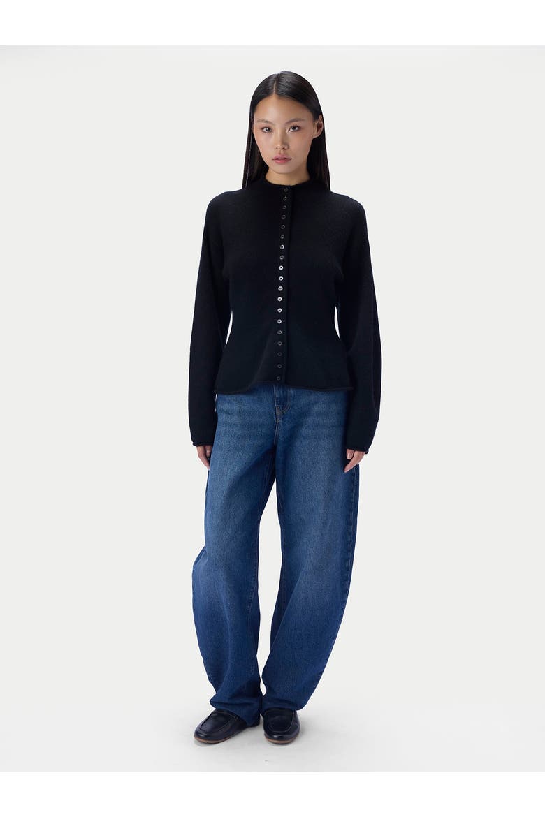 Cashmere High-neck Buttoned Cardigan, Alternate, color, black