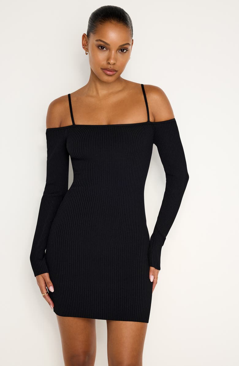 Good American Virgo Cold Shoulder Long Sleeve Rib Sweater Dress, Alternate, color, Black