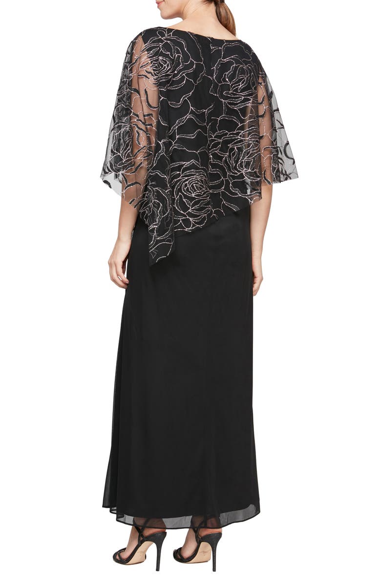 SL FASHIONS Floral Glitter Popover V-Neck Gown, Alternate, color, 