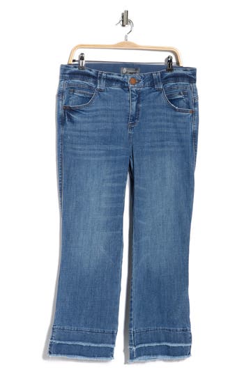 Democracy Double Layer Fray Hem Kick Flare Jeans In Blue
