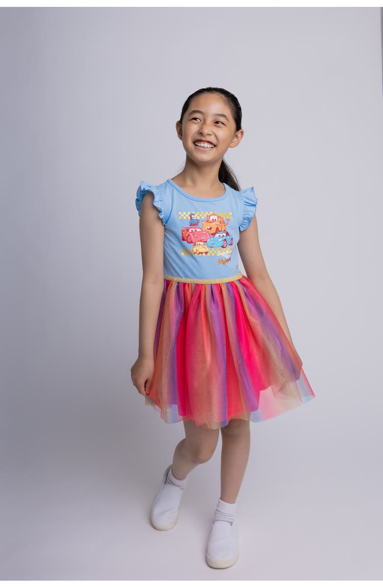 Disney Cars Short Sleeve Tutu Dress, Alternate, color, Blue Rainbow