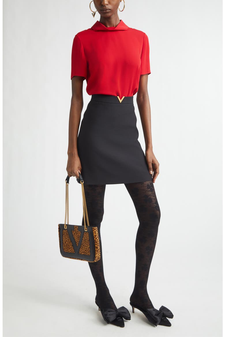 V-Detail Solid Crepe Couture Miniskirt, Alternate, color, BLACK
